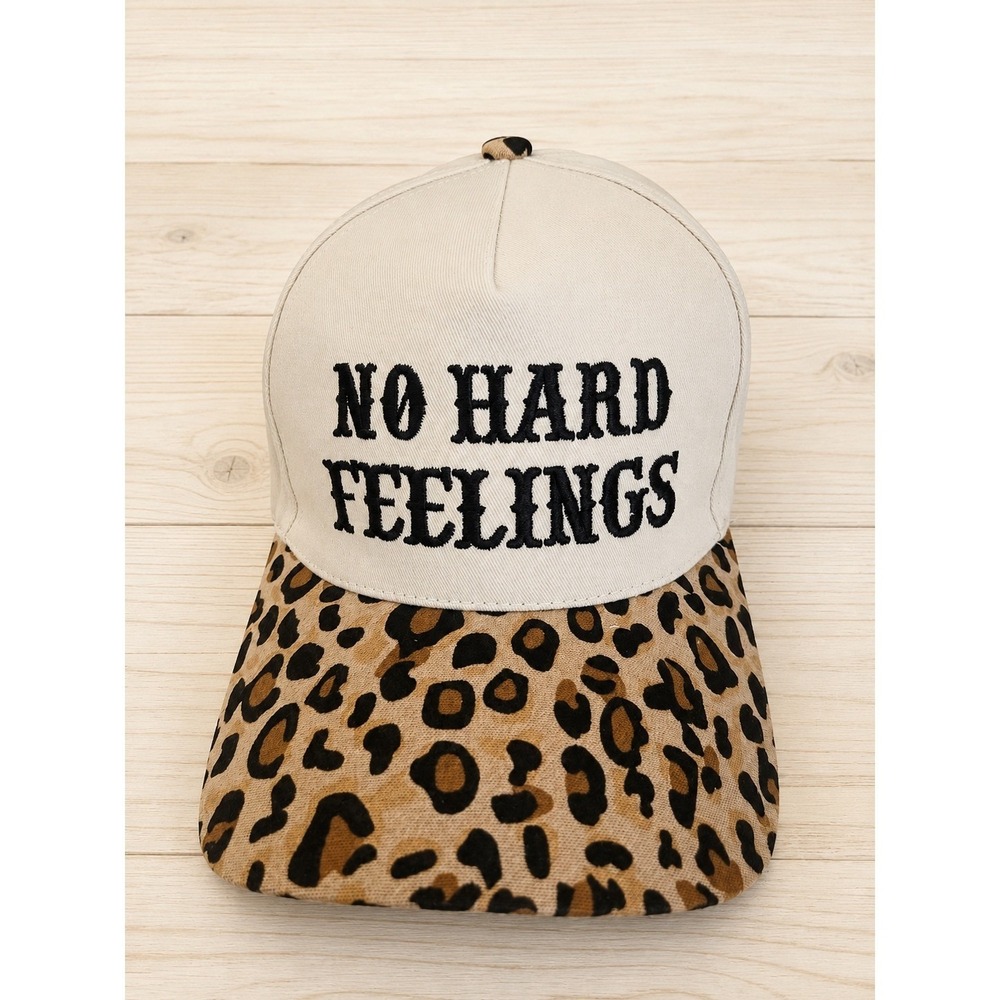 Zenana No Hard Feelings Embroidered Leopard Print Brim Baseball Cap Hat New